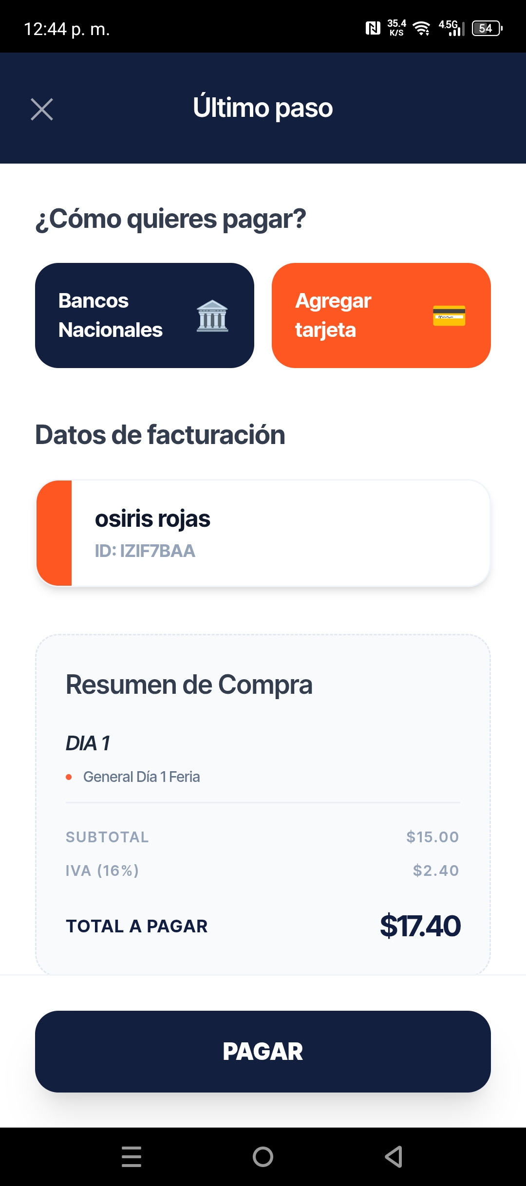 Captura de pantalla de la app de la expo